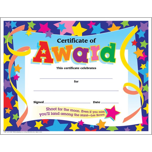Trend Enterprises  Certificate of Award Star, 8-1/2"x11", 30/PK, Ready to Frame