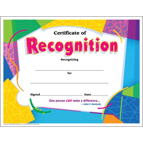 Trend Enterprises  Certificate of Recognition,8-1/2"x11", 30/PK,Ready to Frame