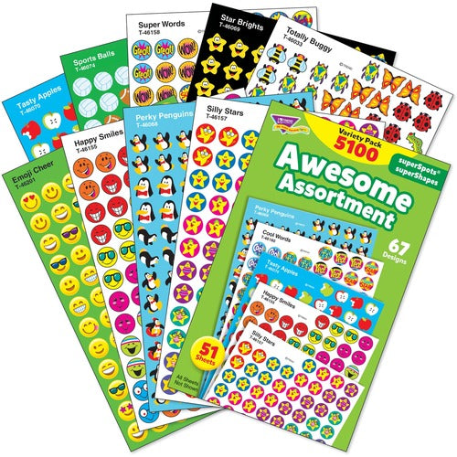 Trend Enterprises  Stickers, Superspots/Supershapes, 5100/PK, Assorted