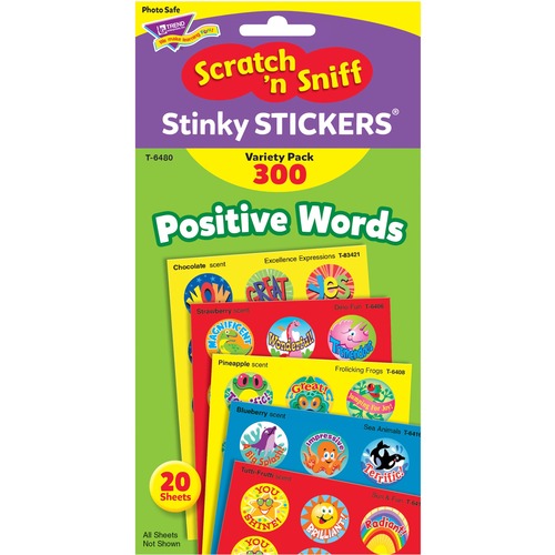 Trend Enterprises  Praise Word Stinky Stickers, Round, Scratch/Sniff, 300/PK