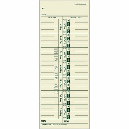 Tops  Weekly Time Card,3-1/2"x9",500/BX,Record Regular/Overtime