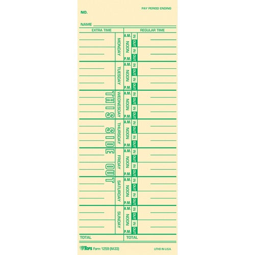 Tops  Time Cards, 143 lb., Named Days, 3-1/2"x9", 100/PK