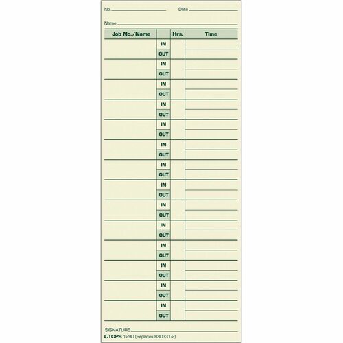 Tops  Job Cards, 3-1/2"x8-1/2", 500/BX, Green Ink/Manila Paper