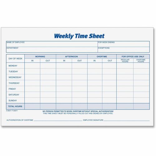 Tops  Weekly Time Sheets, 8-1/2"x5-1/2", 100 Sheets/Pad, 2PD/PK