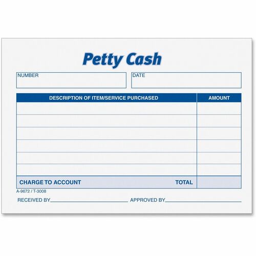 Tops  Petty Cash Pad, 50 Shts/Pad, 5"x3-1/2", 12/PK, White