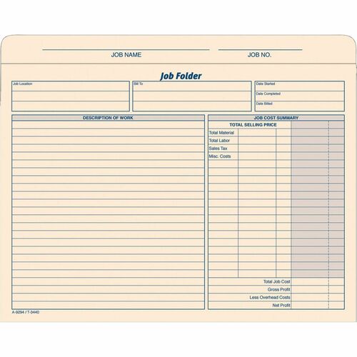 Tops  Job Folder File Jackets, 11-3/4"x9-1/2", 20/PK, Manila