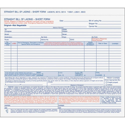 Tops  Bill Of Lading, 3-Part, Carbonless,8-1/2"x7-7/16",50ST/PK,MI