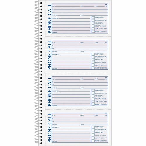 Tops  Phone Message Book,4/Page,400 Sets/BK,11"x5-1/2",WE/CA