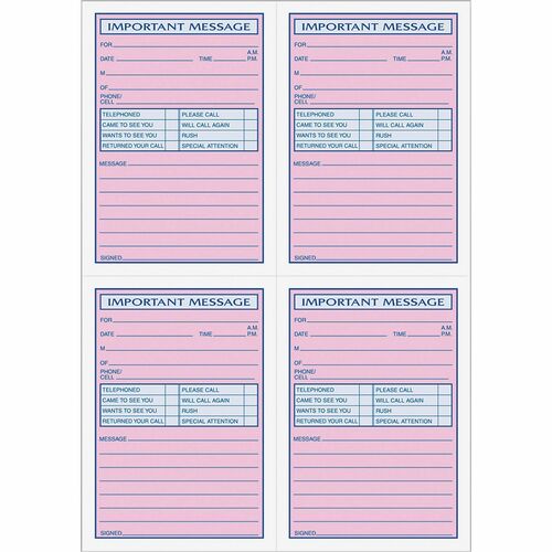 Tops  "Important Message" Book,11"x8-1/4",400 Sets/BK,PK/CY Paper