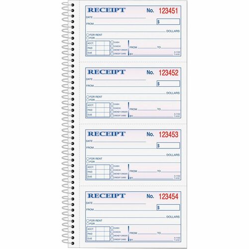 Tops  Money Receipt Book,Crbnls,2-Part,5"x2-3/4",200Sets/BK,WE/CA