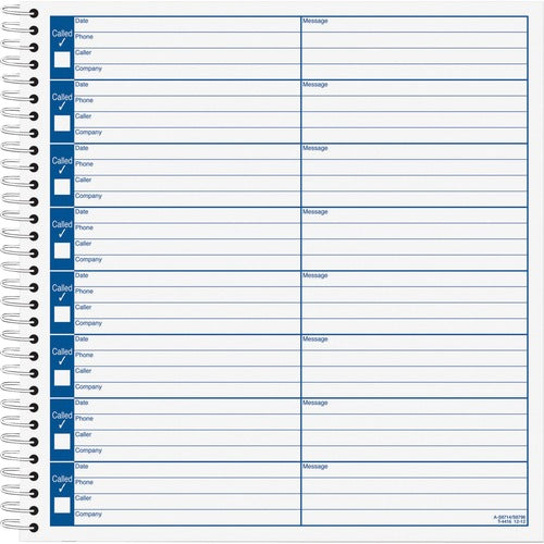 Tops  Voice Message Log Book, 800 Messages, 8-1/2"x8-1/4", White