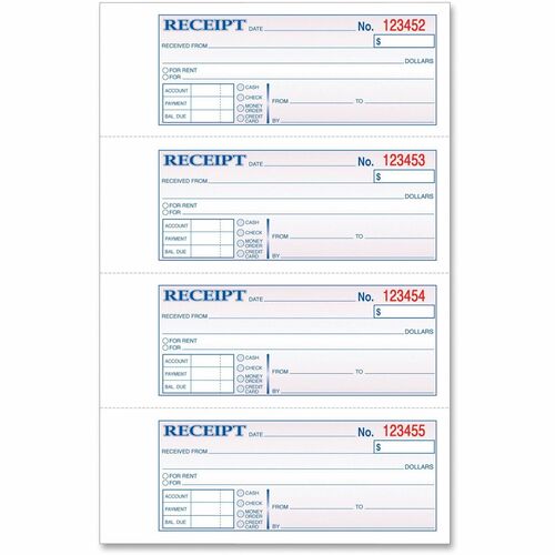Tops  Receipt Book,Carbonless,2-Part,2-3/4"x7-1/4",200/BK,WE/CA