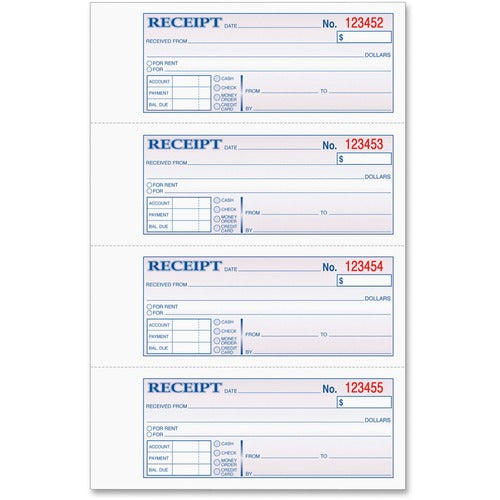 Tops  Receipt Book,Carbonless,2-Part,2-3/4"x7-1/4",400/BK,WE/CA