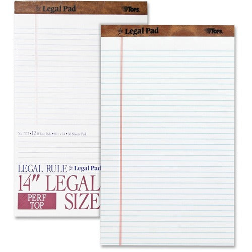 Tops  Pad, Perf Top, Wide Rule, 50 Sht, 8-1/2"x14", White