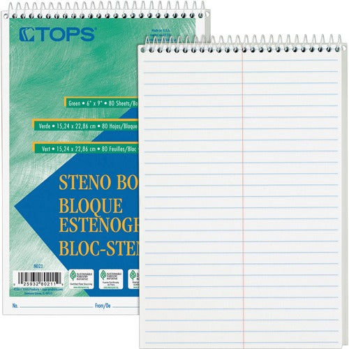 Tops  Steno Book, Gregg Rule, 80 Sheets/PD, 6"x9", 12/PK, White