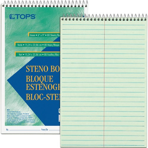 Tops  Steno Book, Gregg Rule, 80 Sheets/PD, 6"x9", GN Tint