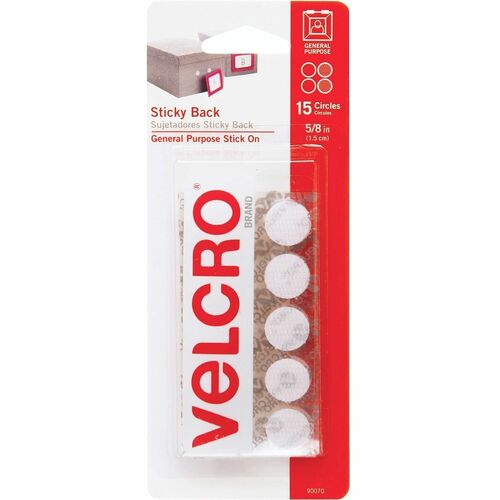 Velcro Industries  Sticky Back Round Coins, 5/8" Size, 15/PK, White