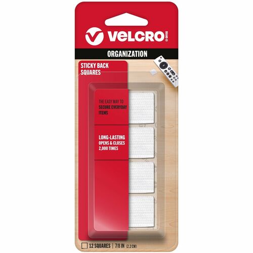 Velcro Industries  Sticky Back Squares, 7/8" Size, 12 Sets/PK, White