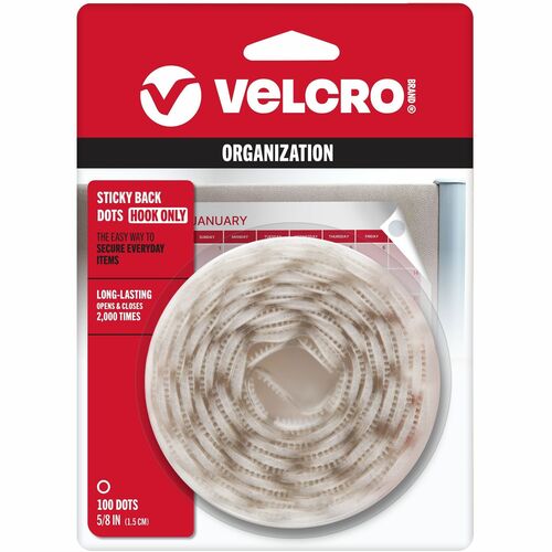 Velcro Industries  Sticky Back Tape, Round Coins,5/8" Size,100/PK,White