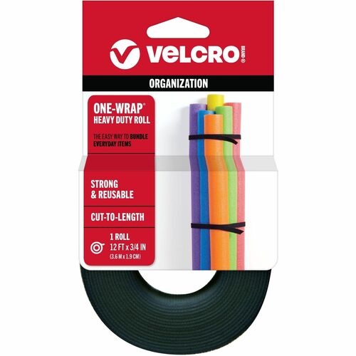 Velcro Industries  One-Wrap Adhesive Straps, 3/4"x12', Black
