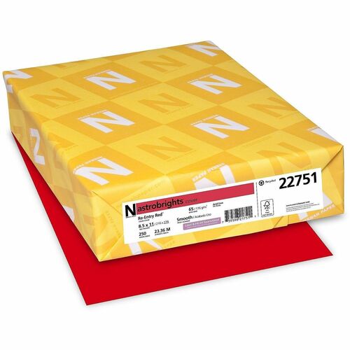 Wausau Papers  Cardstock, 65 lb, 8-1/2"x11", 250/PK, Re-Entry Red