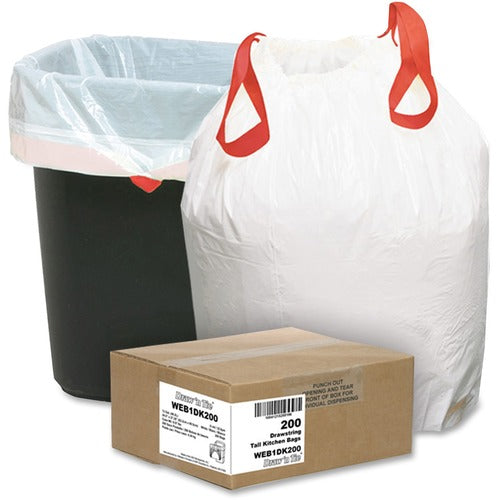 Webster  Drawstring Trash Liners,.9 Mil,13 Gal,24-1/2"x27-3/8",200/CT
