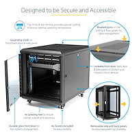 StarTech.com RK1236BKF rack cabinet 12U Freestanding rack Black