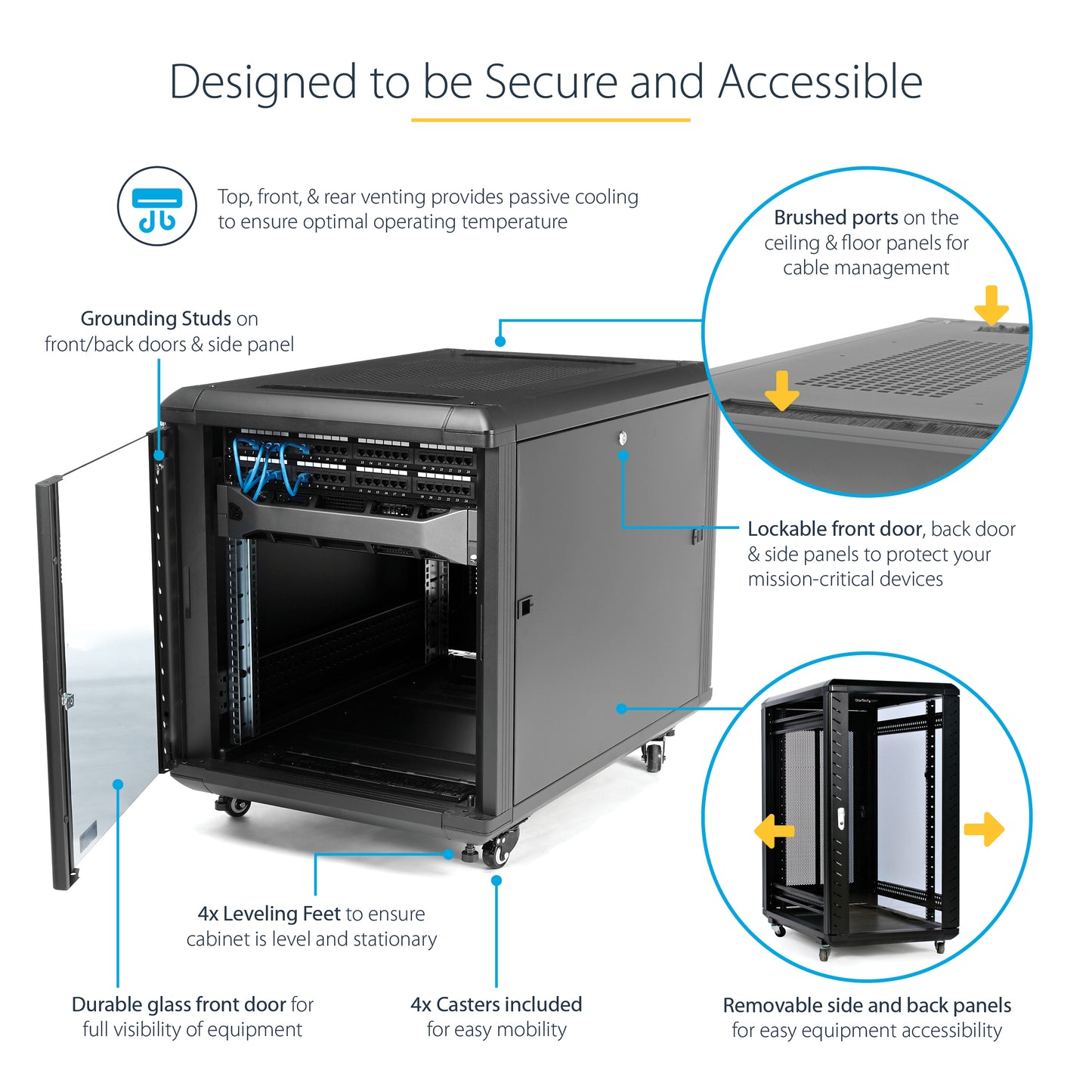 StarTech.com RK1236BKF rack cabinet 12U Freestanding rack Black