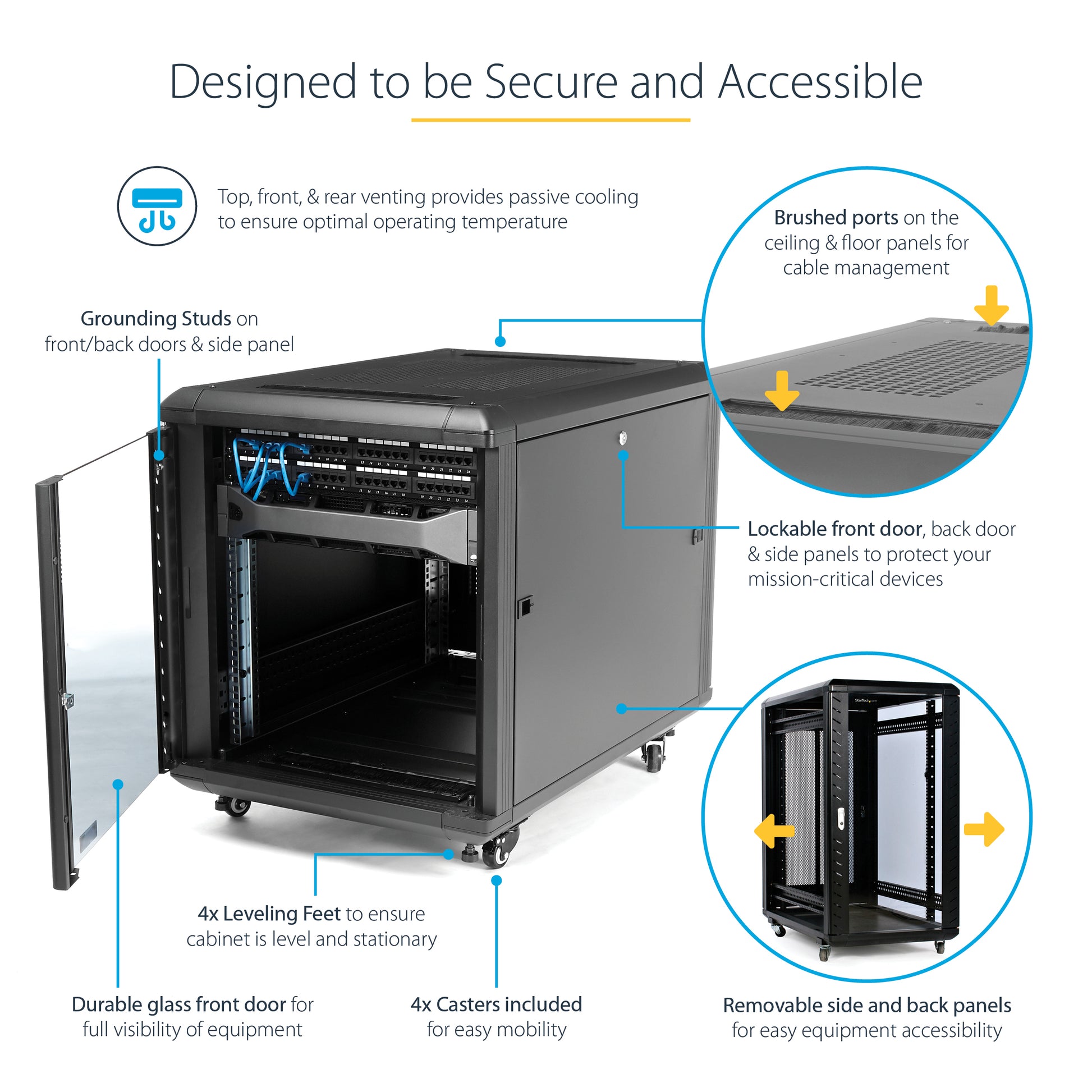 StarTech.com RK1236BKF rack cabinet 12U Freestanding rack Black
