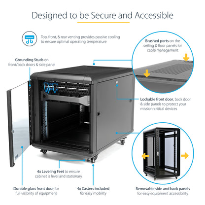 StarTech.com RK1236BKF rack cabinet 12U Freestanding rack Black