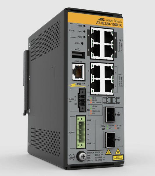Allied Telesis AT-IE220-10GHX-980 network switch Gigabit Ethernet (10/100/1000) Power over Ethernet (PoE) Gray