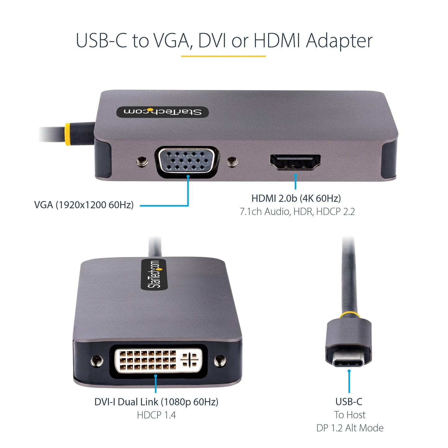 StarTech.com 118-USBC-HDMI-VGADVI USB graphics adapter 3840 x 2160 pixels Gray