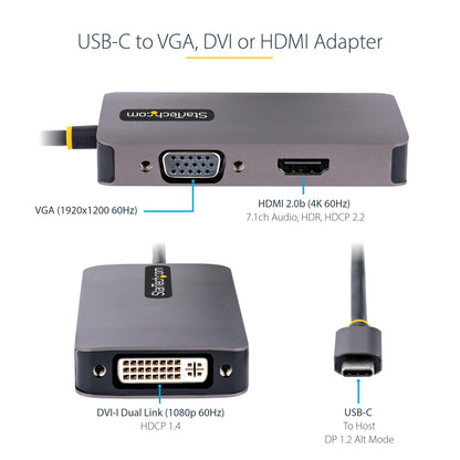 StarTech.com 118-USBC-HDMI-VGADVI USB graphics adapter 3840 x 2160 pixels Gray