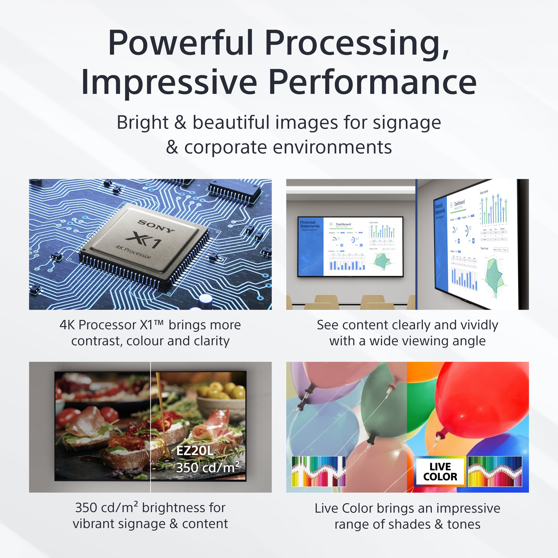 Sony FW-65EZ20L signage display Digital signage flat panel 65" LCD Wi-Fi 350 cd/m² 4K Ultra HD Black Android 16/7