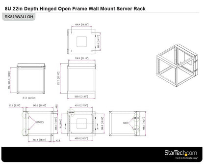 StarTech.com RK819WALLOH rack cabinet 8U Wall mounted rack Black