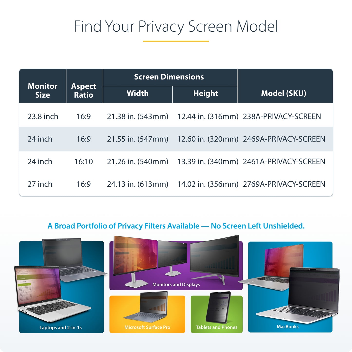 StarTech.com 2469A-PRIVACY-SCREEN display privacy filters 24" Monitor Frameless display privacy filter