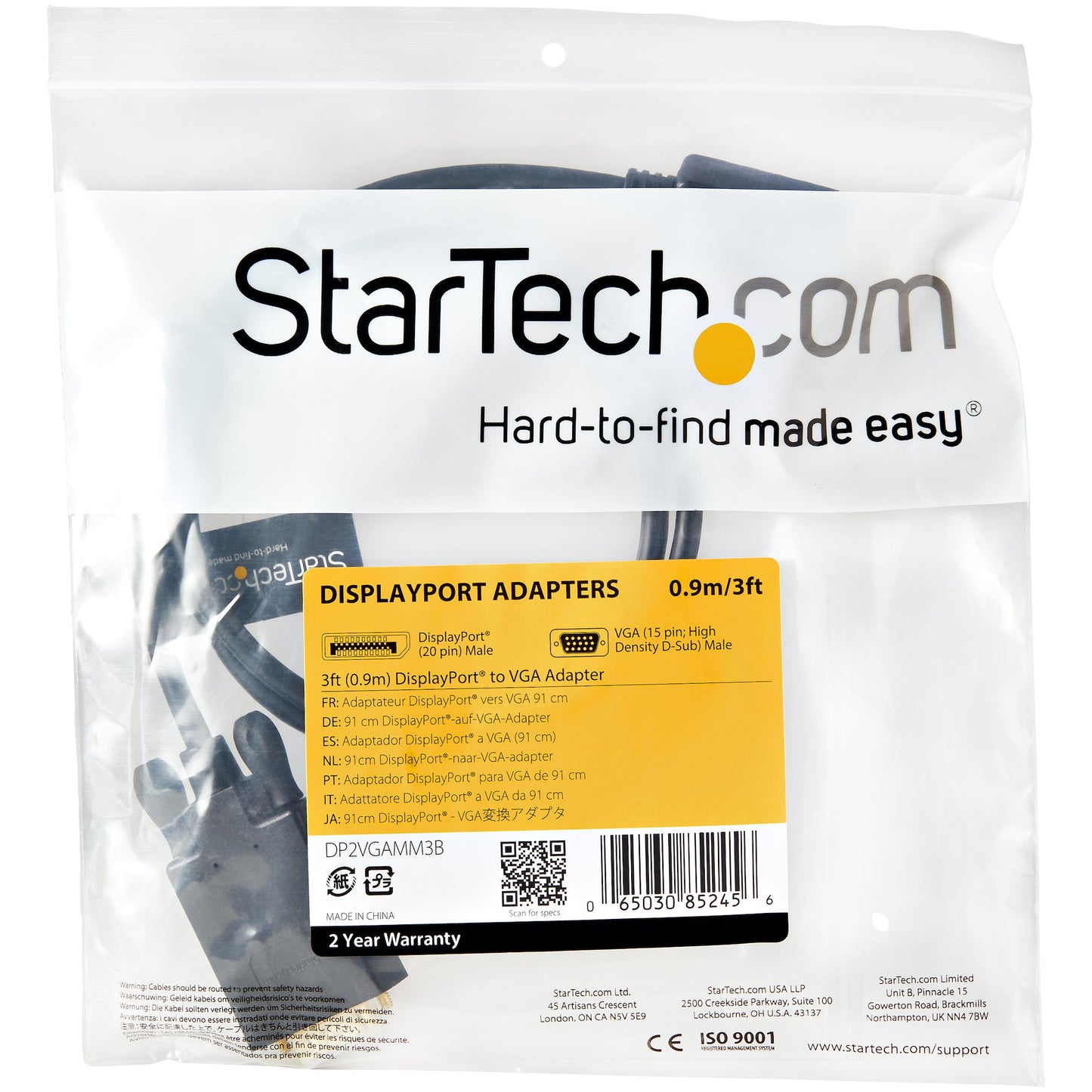 StarTech.com DP2VGAMM3B video cable adapter 35.8" (0.91 m) DisplayPort VGA (D-Sub) Black
