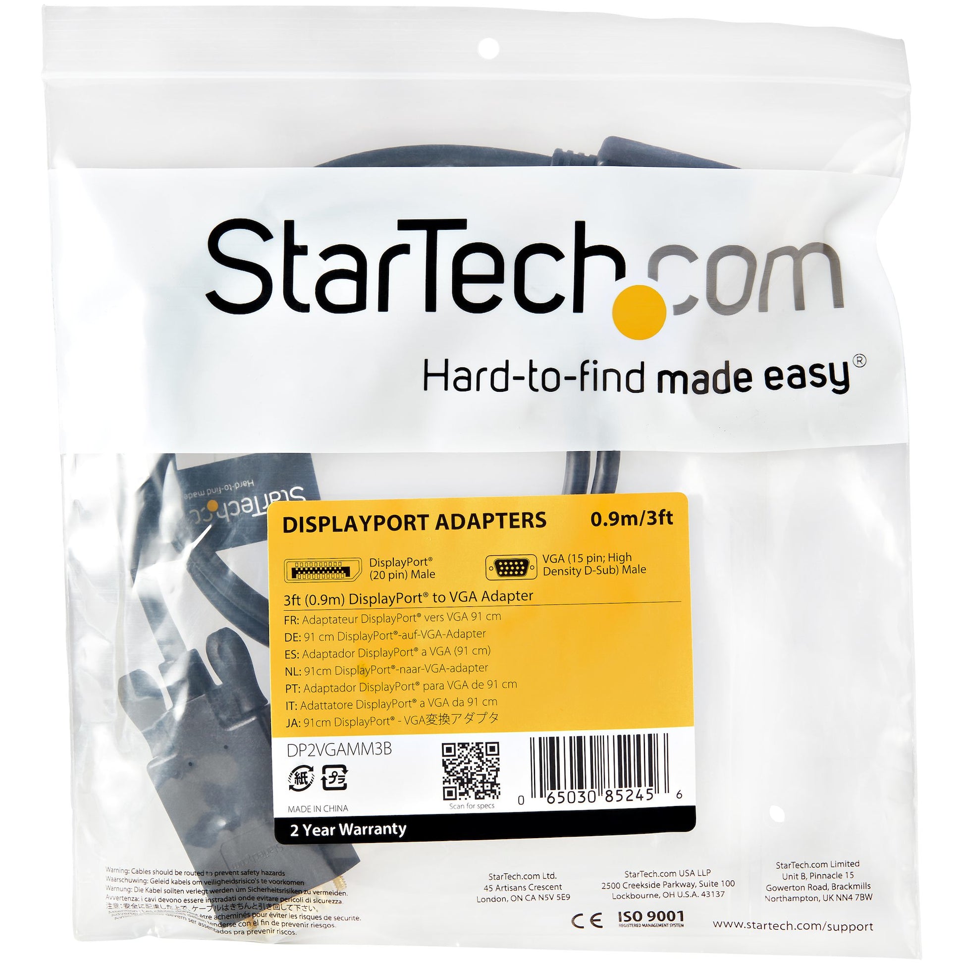 StarTech.com DP2VGAMM3B video cable adapter 35.8" (0.91 m) DisplayPort VGA (D-Sub) Black