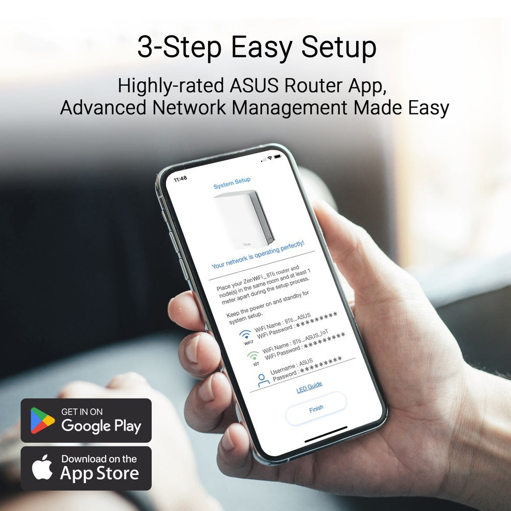 ASUS ZenWiFi BT6 Tri-band (2.4 GHz / 5 GHz / 6 GHz) Wi-Fi 7 (802.11be) White 3 Internal