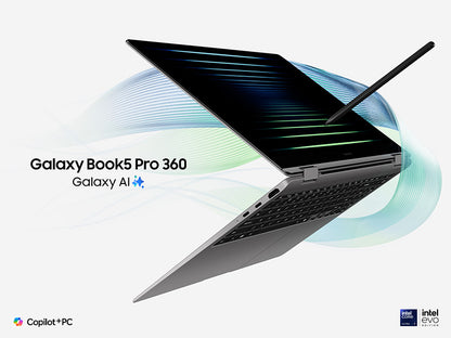 Samsung Galaxy Book5 Pro 360 Intel Core Ultra 7 256V Hybrid (2-in-1) 16" Touchscreen WQXGA+ 16 GB LPDDR5x-SDRAM 512 GB SSD Wi-Fi 7 (802.11be) Windows 11 Pro Gray