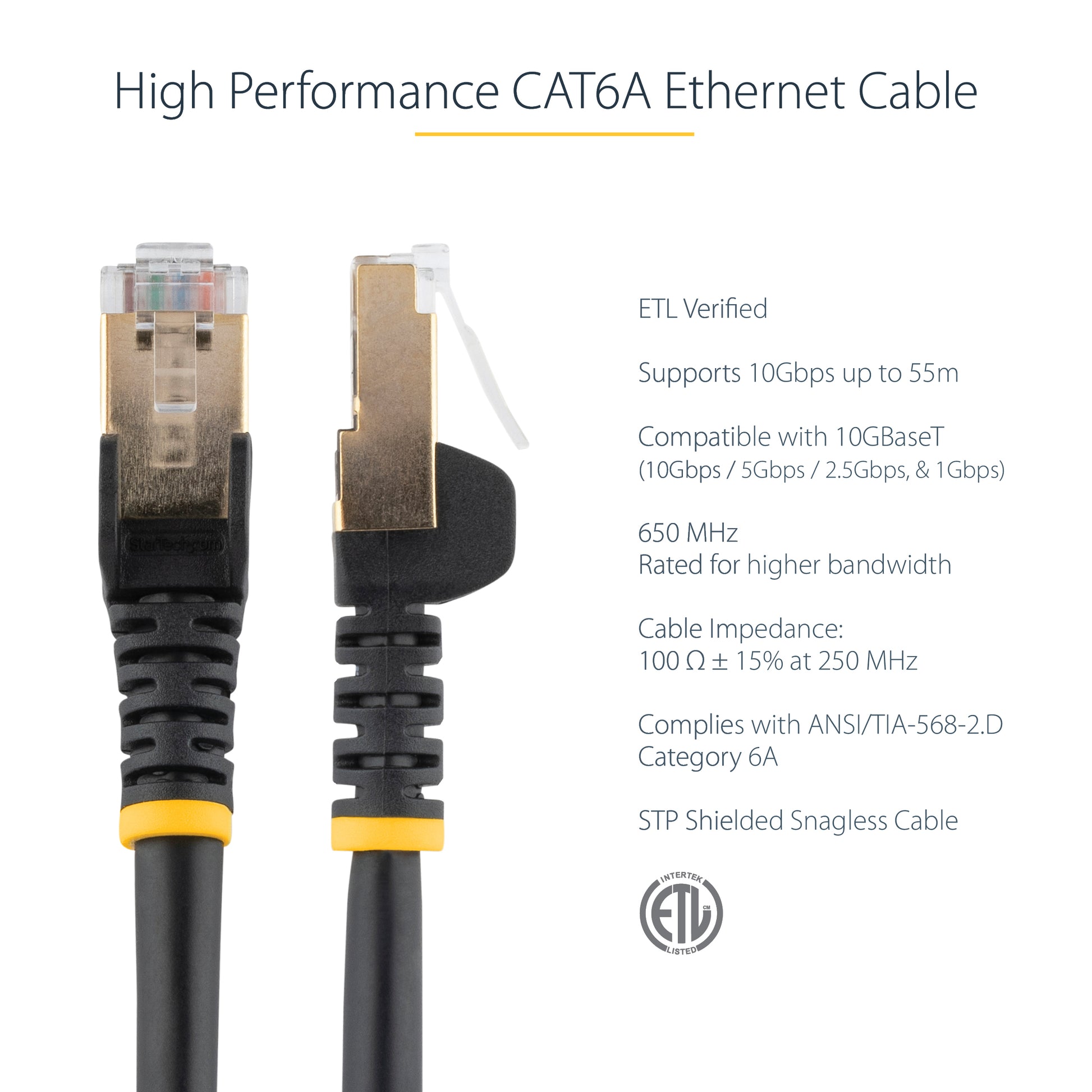 StarTech.com C6ASPAT20BK networking cable Black 240.2" (6.1 m) Cat6a U/UTP (UTP)