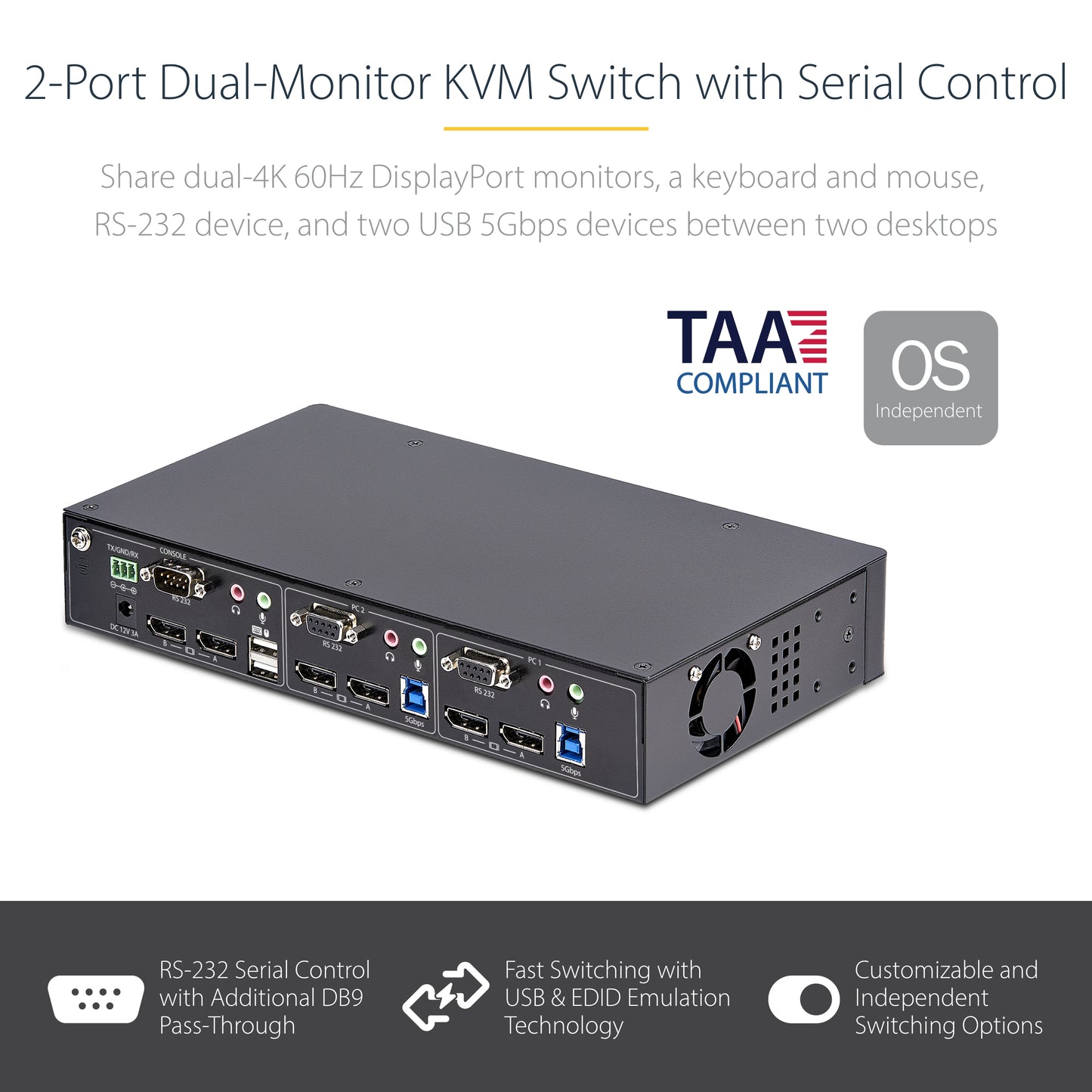 StarTech.com P2DD46A22-KVM-SWITCH KVM switch Black