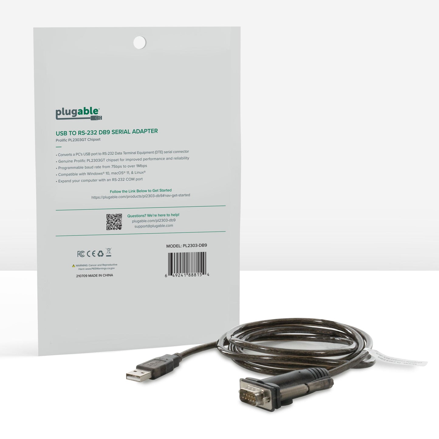 Plugable Technologies PL2303-DB9 serial cable Blue, Silver 23.6" (0.6 m) USB Type-A DB-9