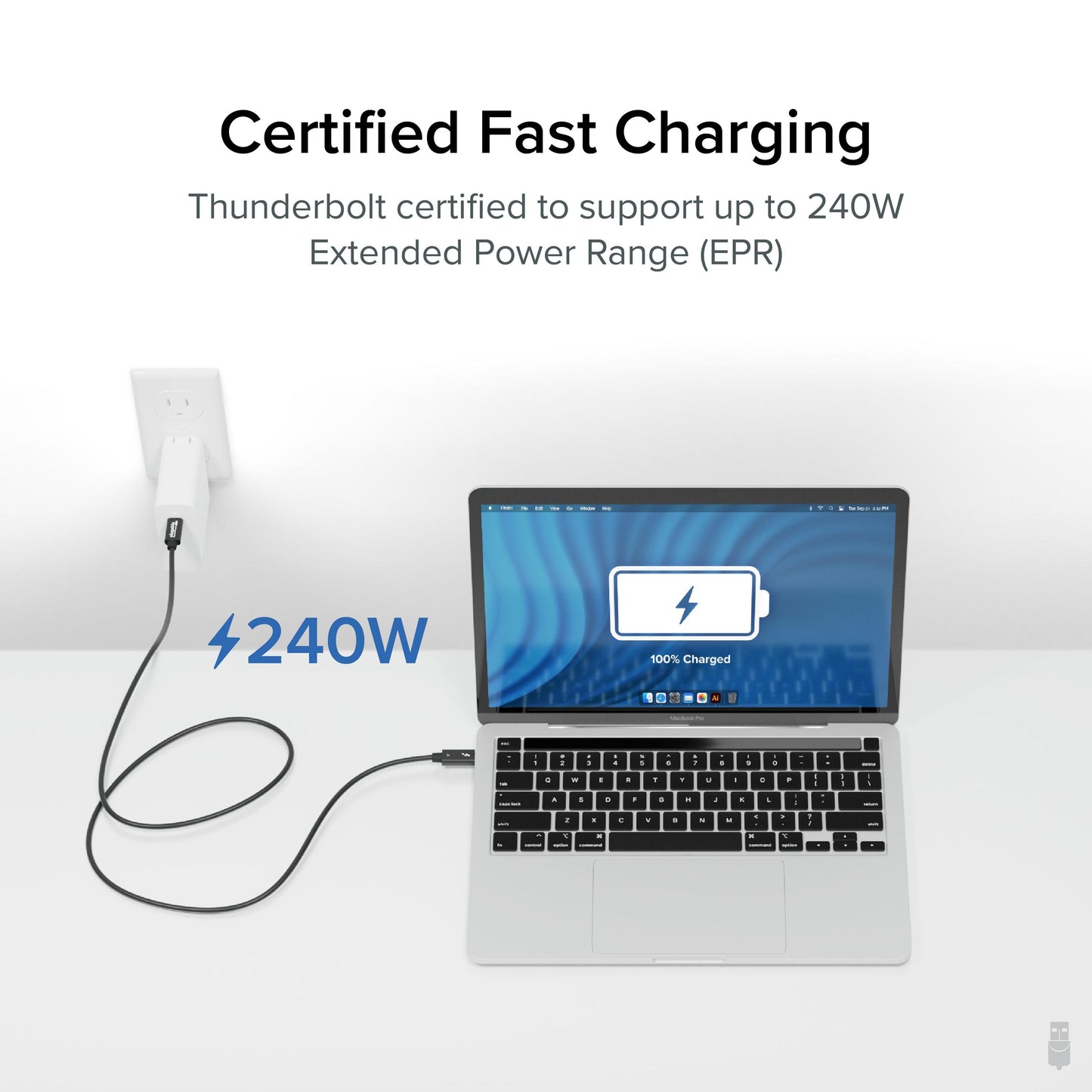 Plugable Technologies TBT4-240W-1M Thunderbolt cable 39.4" (1 m) 40 Gbit/s Black