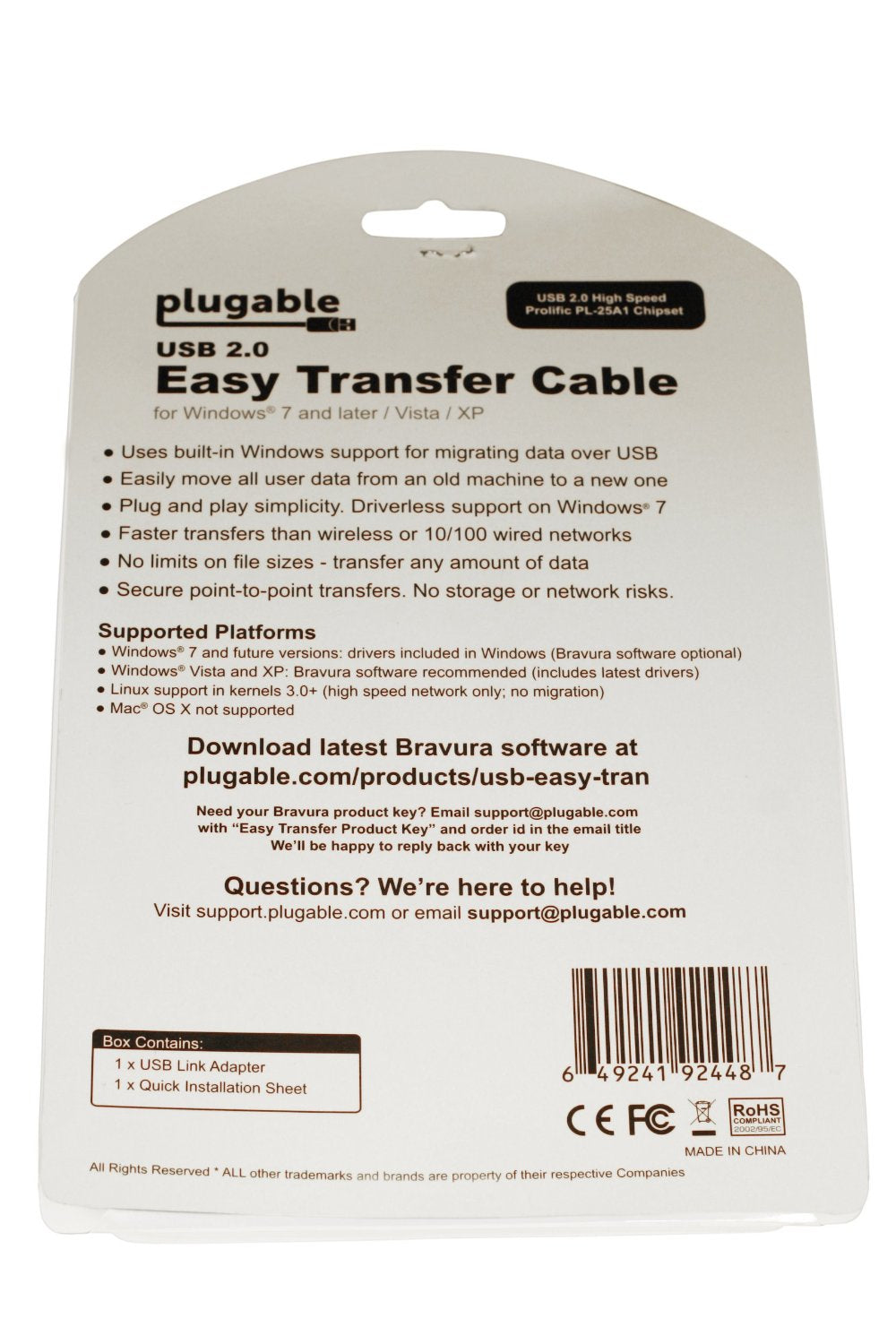 Plugable Technologies USB-EASY-TRAN USB cable 70.9" (1.8 m) USB A Black