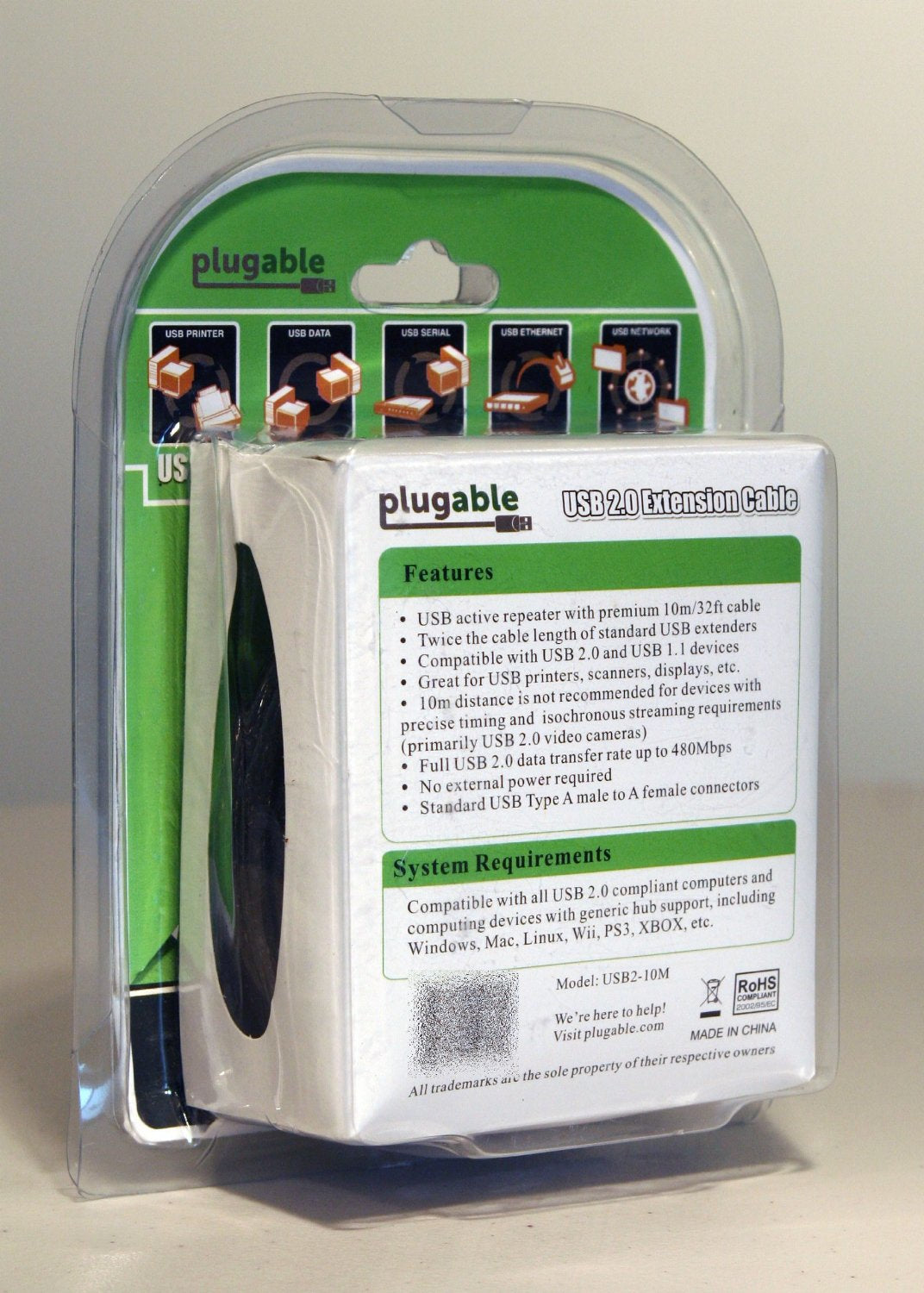 Plugable Technologies USB2-10M USB cable USB 2.0 393.7" (10 m) USB A Black