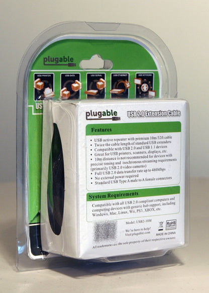 Plugable Technologies USB2-10M USB cable USB 2.0 393.7" (10 m) USB A Black