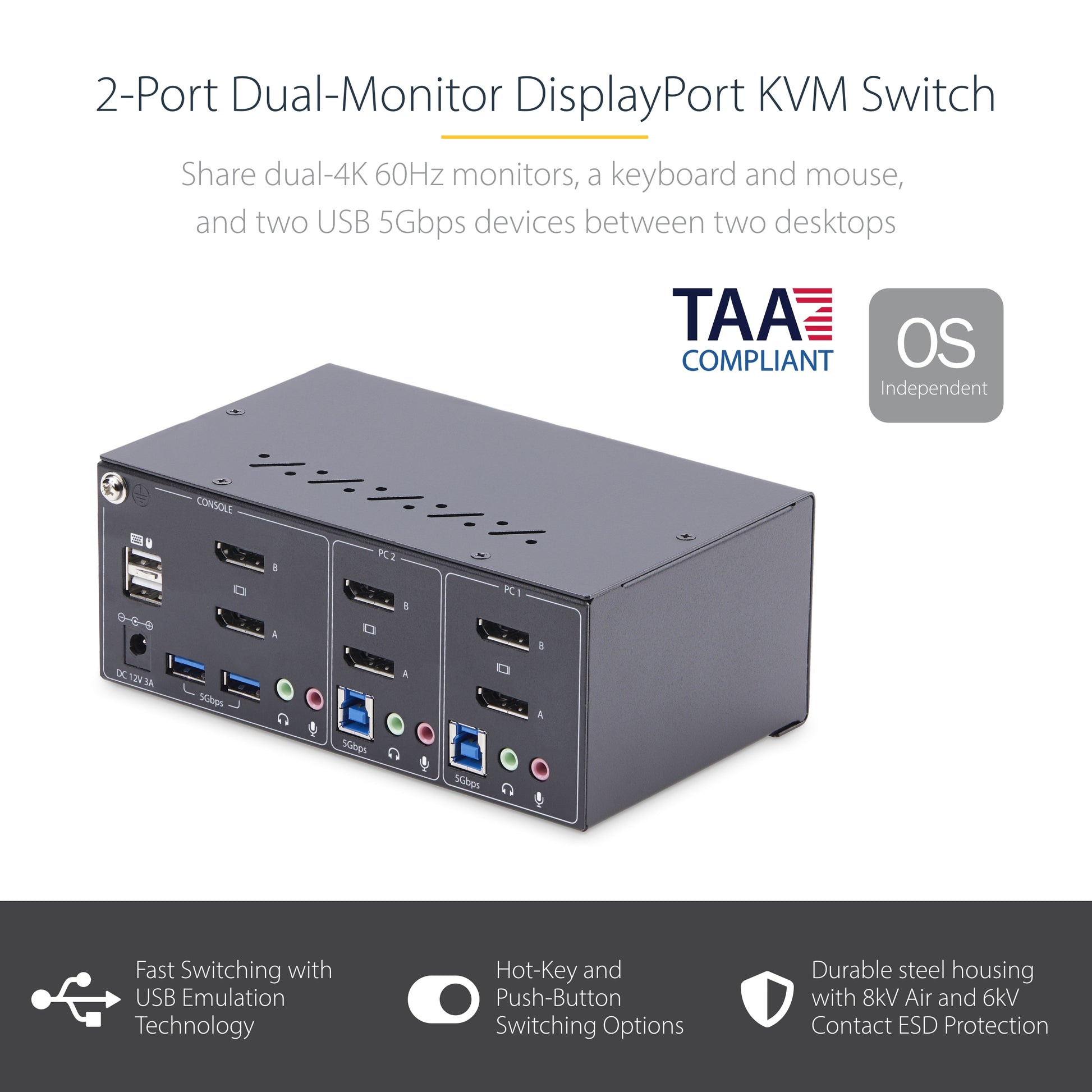 StarTech.com P2DD46A2-KVM-SWITCH KVM switch Black