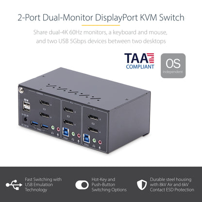StarTech.com P2DD46A2-KVM-SWITCH KVM switch Black
