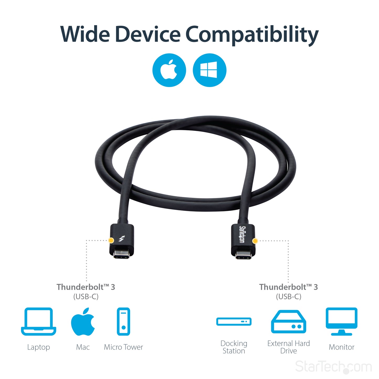 StarTech.com TBLT3MM1M Thunderbolt cable 39.4" (1 m) 20 Gbit/s Black